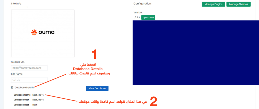 wordpress manager database name